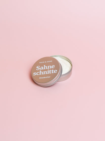 Fluffige Sheabutter Dose sensitiv ohne Duftstoffe; offene Dose